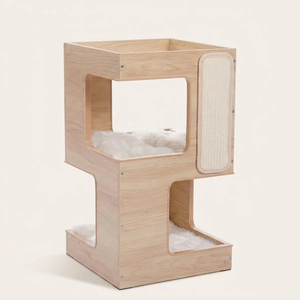 Meuble arbre à chat Ek en bois clair, format compact de 60 cm