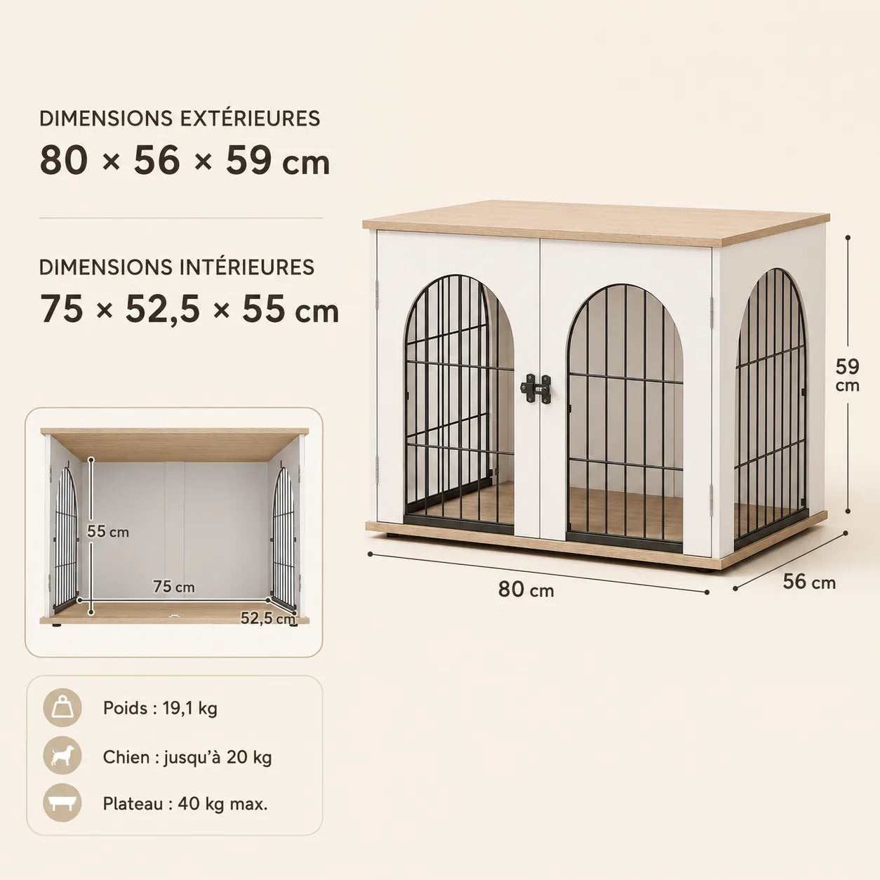 Meuble cage pour chien à portes arquées Valv - vue 2