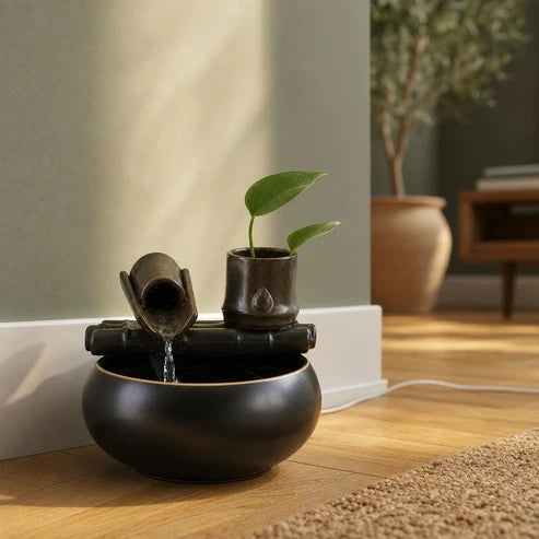 Fontaine à eau chat cascade zen bambou — Elv