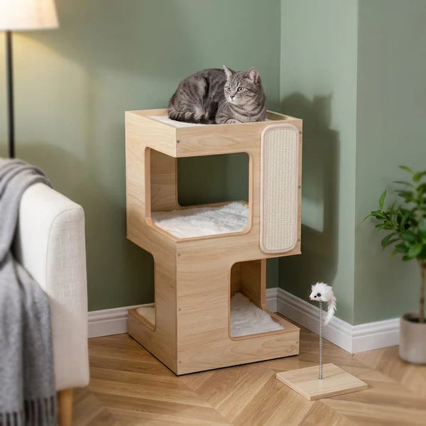 Meuble arbre à chat Ek vu de trois quarts, coussin amovible visible