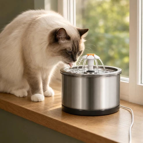 Fontaine à eau chat design inox — Klar