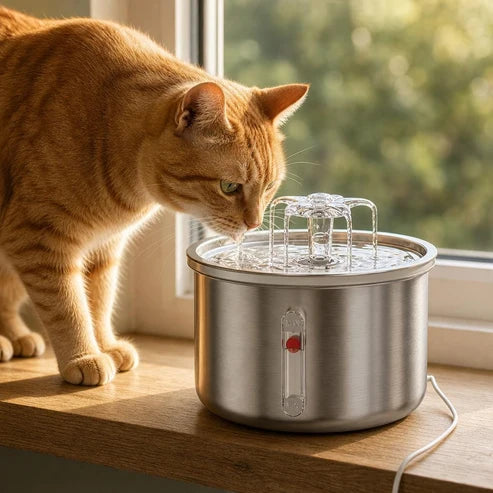 Fontaine à eau chat cascade inox — Regn