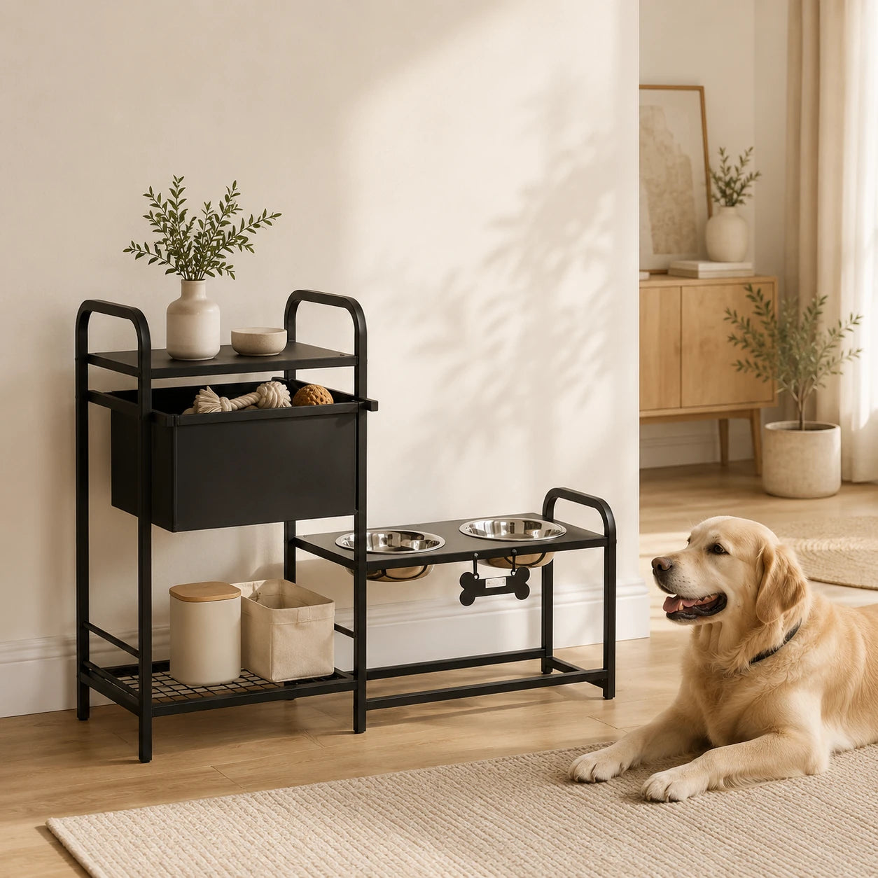 Station repas & rangement réglable pour chien — Ställ
