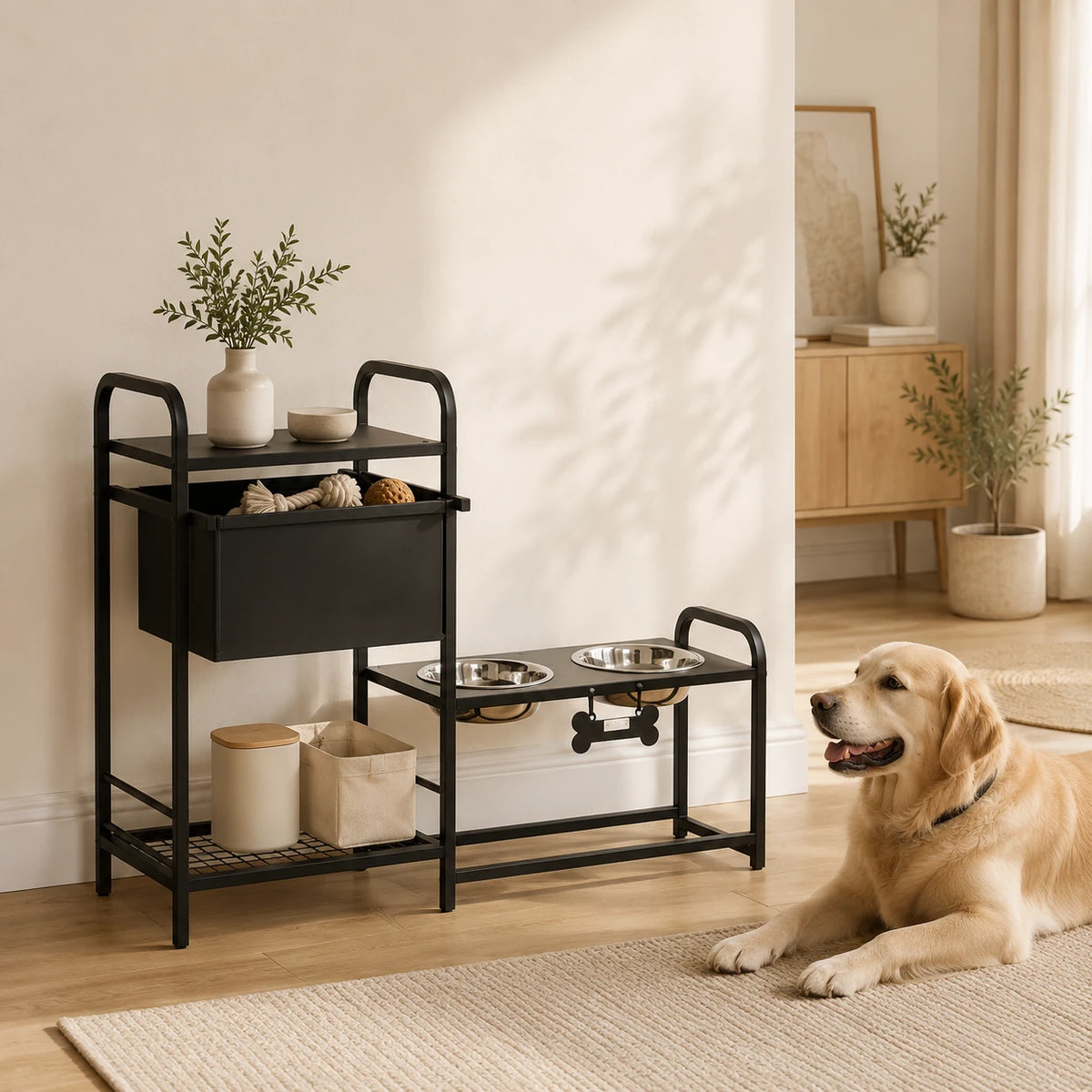 Station repas & rangement réglable pour chien — Ställ
