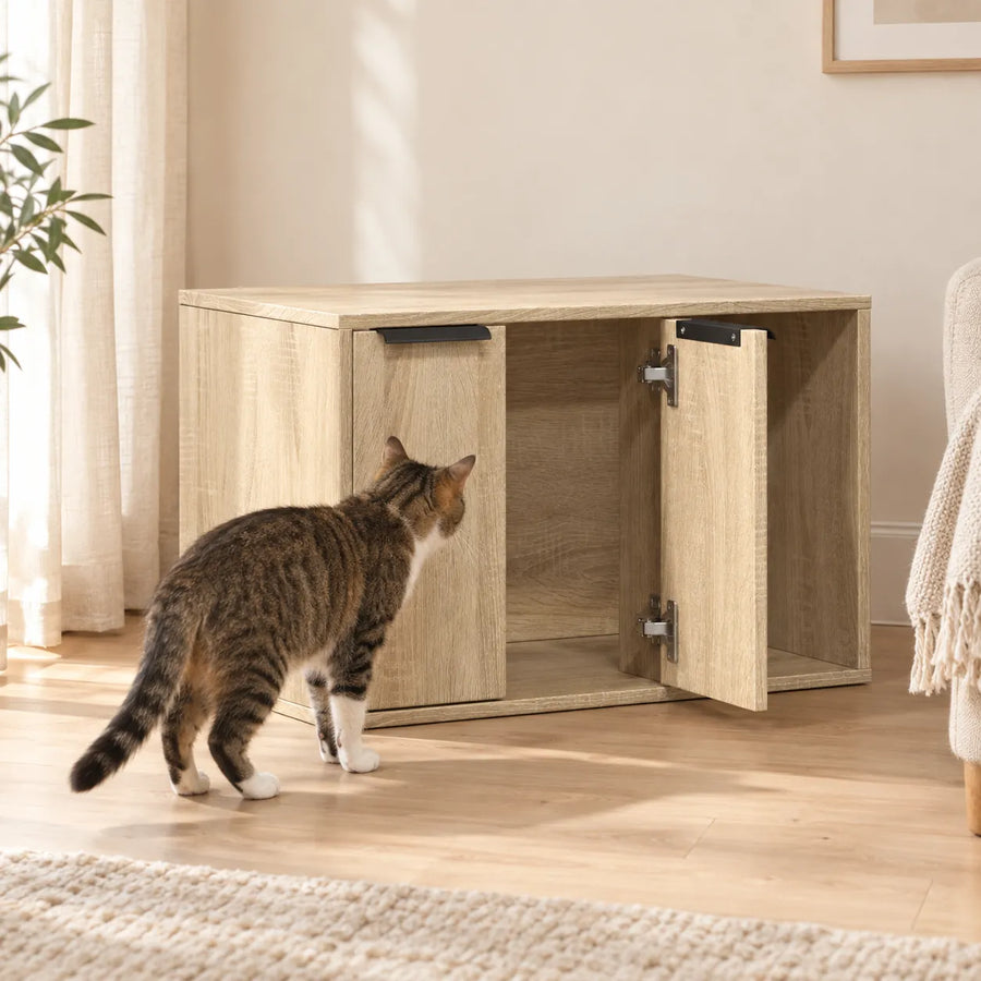 Meuble cache-litière compact chêne Sonoma — Sona