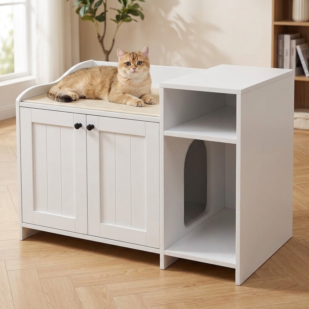 Meuble cache-litière Hylle — détail de l’accès pour chat