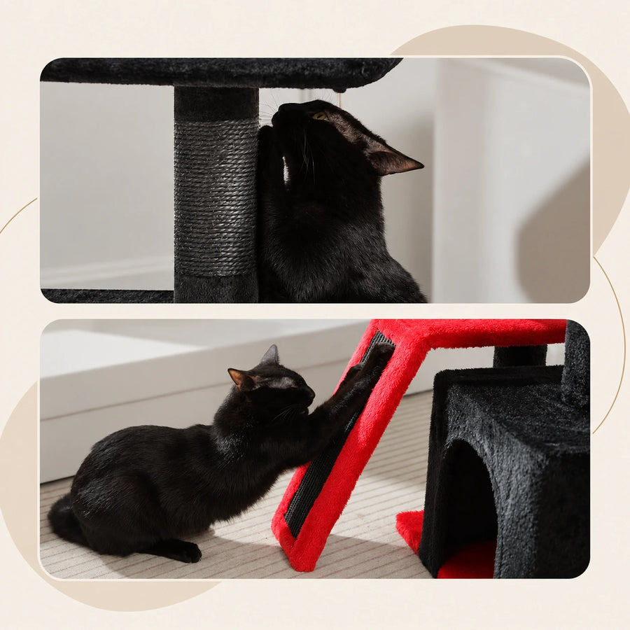 Petit arbre à chat gothique noir et rouge 80 cm — Skrekk